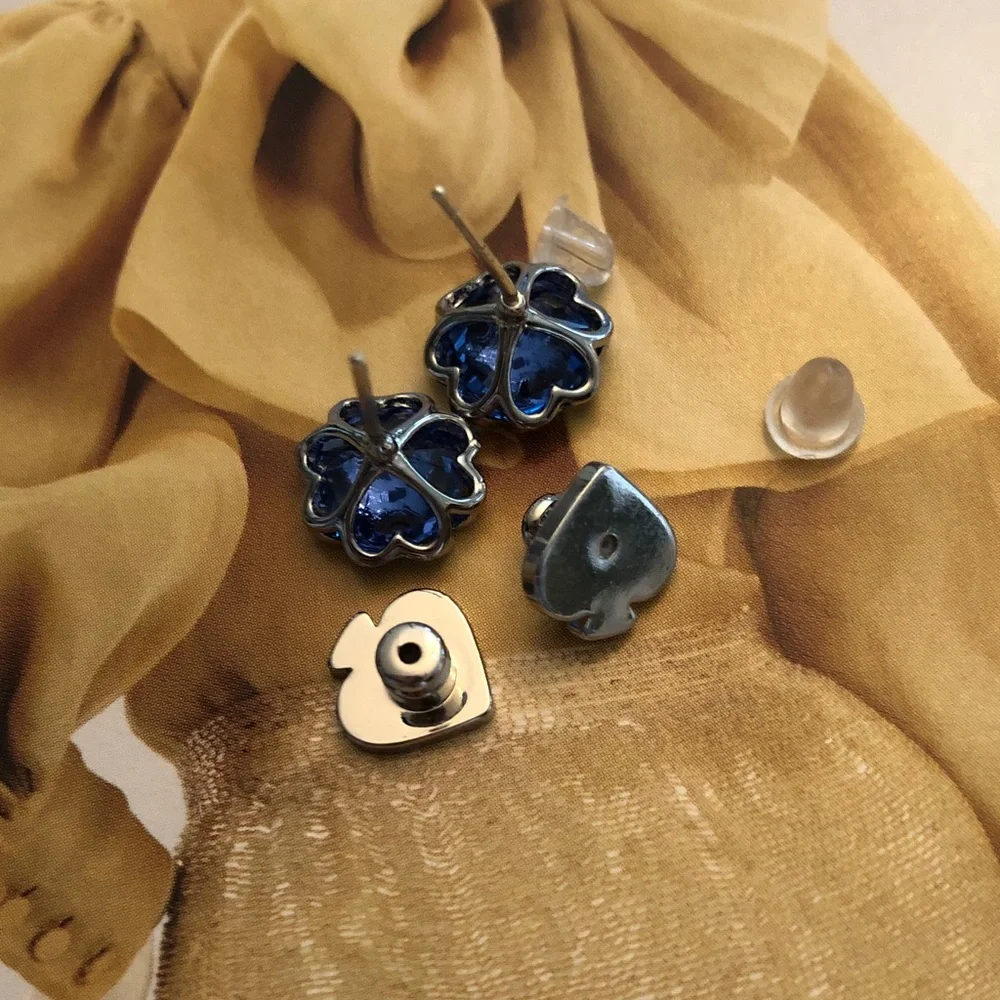 Authentic New on card kate spade blue crystal four-leaf clover stud earrings - Picture 4 of 8